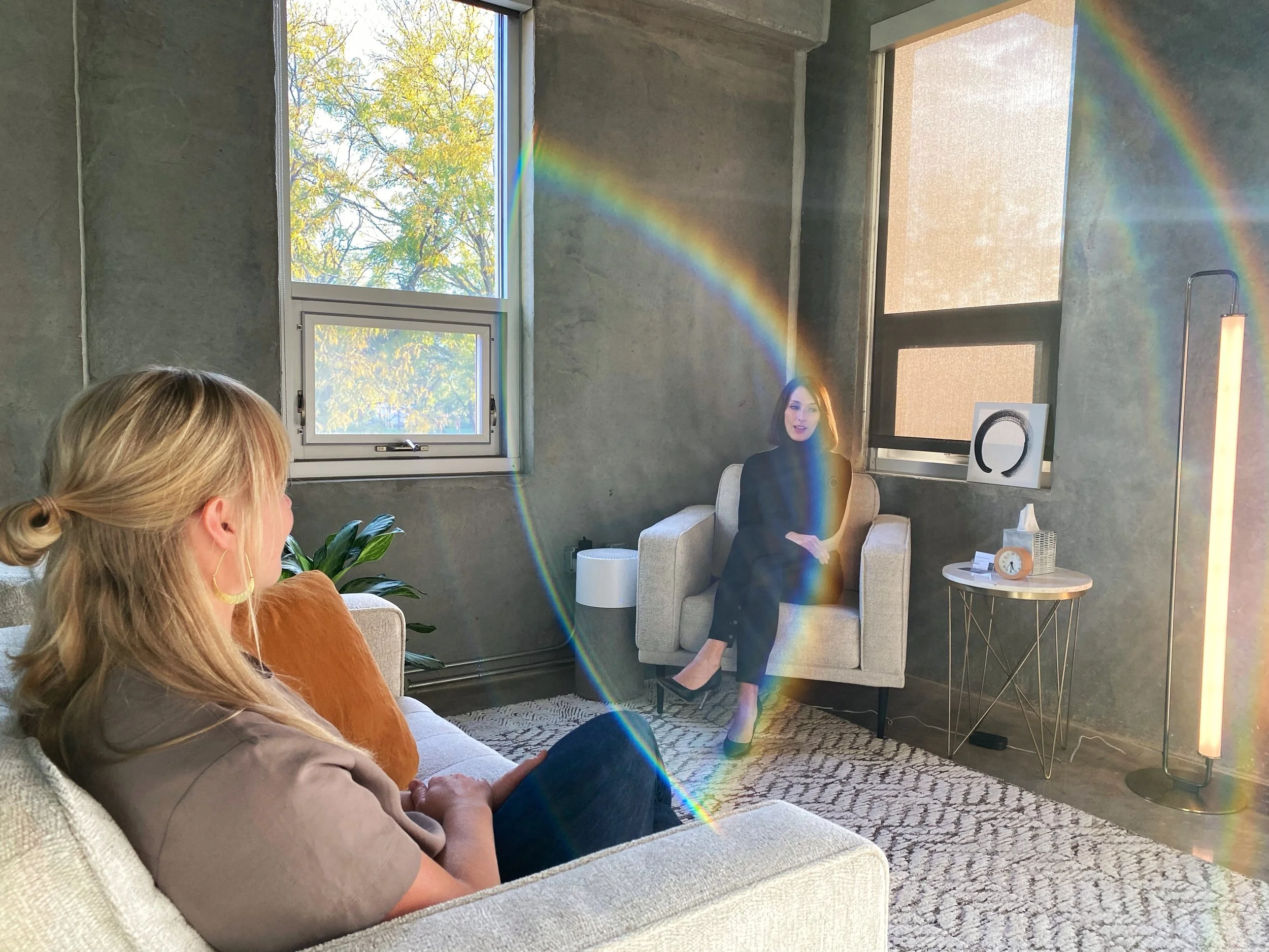 A comfortable individual therapy office at Seva Counseling.